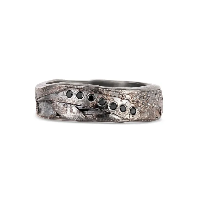 Rings Todd Reed Todd Reed Mens Palladium Silver Organic Black Diamond Band Ring