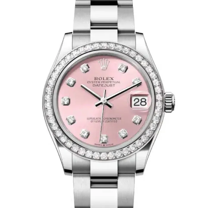 Rolex Bracelets Rolex Datejust 31mm Ref 278384rbr0035 Pink Diamond Dial Diamond Bezel Stainless Steel Oyster Bracelet Womens Watch