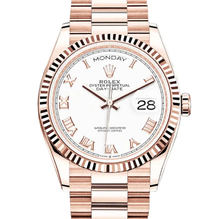 Rolex Day Date 36mm Ref 1282350052 White Roman Dial 18K Rose Gold President Bracelet Watch Rolex Bracelets