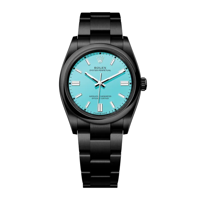 Rolex Oyster Perpetual Tiffany 36mm Black PVD Stainless steel bracelet Turquoise blue dial Smooth bezel Mens Watch 1260000006pvd2 Rolex Bracelets Rolex Oyster Perpetual Tiffany 36mm Black PVD Stainless steel bracelet Turquoise blue dial Smooth bezel Mens Watch 1260000006pvd2 Rolex Bracelets