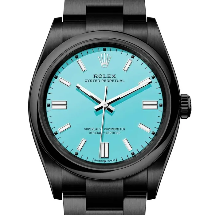 Rolex Oyster Perpetual Tiffany 36mm Black PVD Stainless steel bracelet Turquoise blue dial Smooth bezel Mens Watch 1260000006pvd2 Rolex Bracelets
