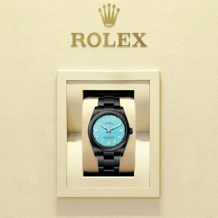 Rolex Oyster Perpetual Tiffany 36mm Black PVD Stainless steel bracelet Turquoise blue dial Smooth bezel Mens Watch 1260000006pvd2 Rolex Bracelets