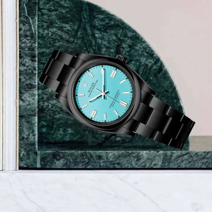 Rolex Oyster Perpetual Tiffany 36mm Black PVD Stainless steel bracelet Turquoise blue dial Smooth bezel Mens Watch 1260000006pvd2 Rolex Bracelets
