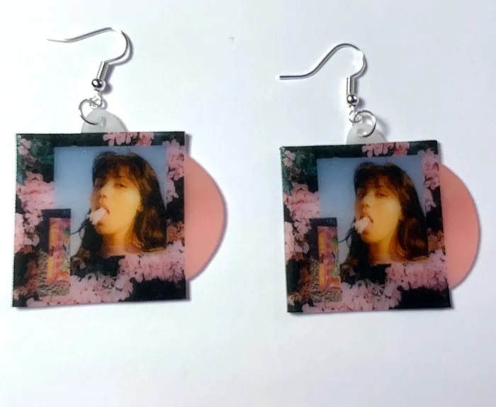 Sam Makes Things Earrings Spill Tab Cotton Candy Vinyl Single Handmade Earrings