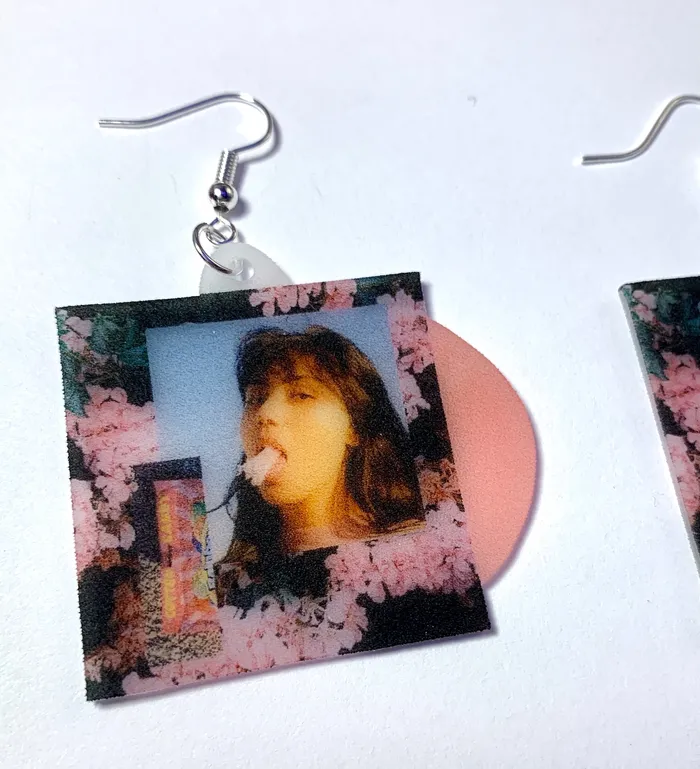 Sam Makes Things Earrings Spill Tab Cotton Candy Vinyl Single Handmade Earrings