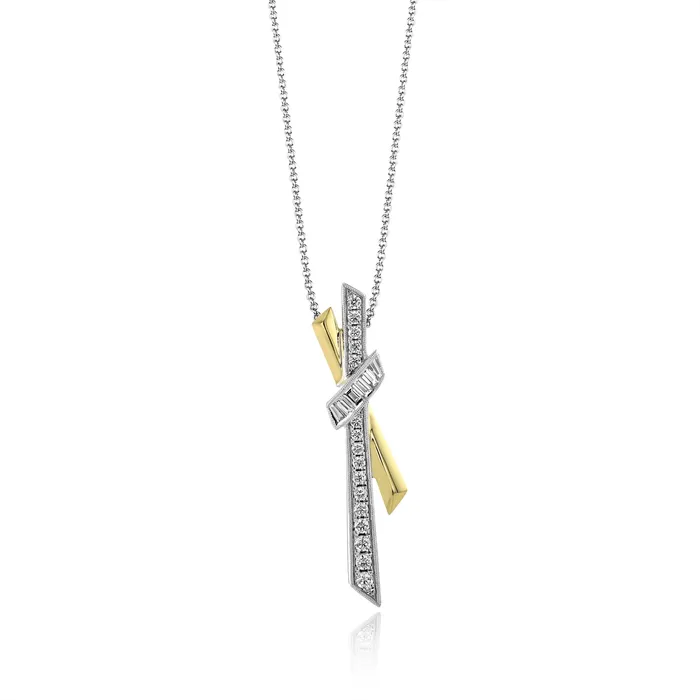 Simon G Simon G 18K Yellow and White Gold Crossover Diamond Pendant Necklace Necklaces