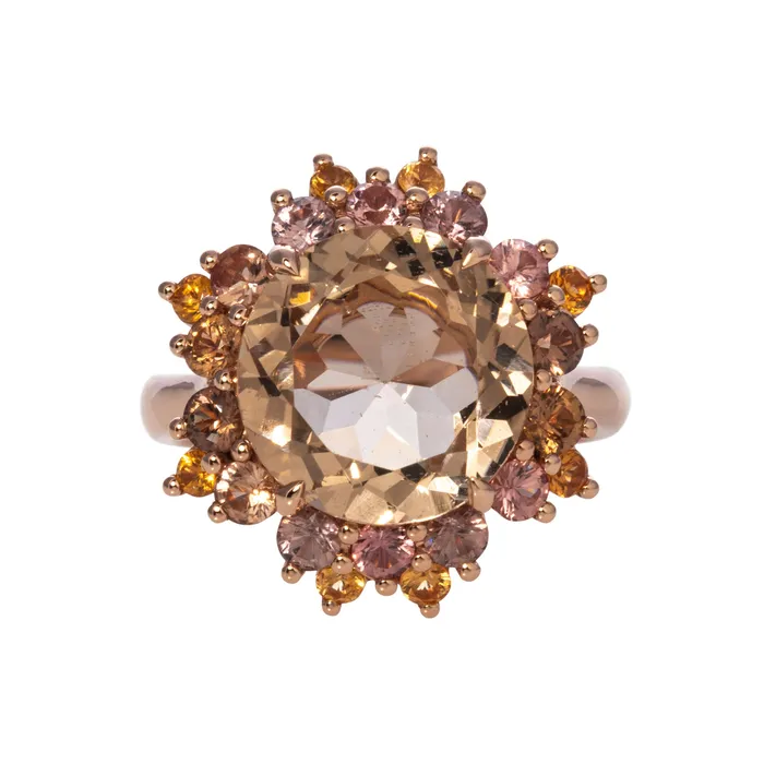 Smoky Quartz Mandarin Garnet Mixed Sapphire 14K Rose Gold Ring Mini Collection Rings Smoky Quartz Mandarin Garnet Mixed Sapphire 14K Rose Gold Ring Mini Collection Rings