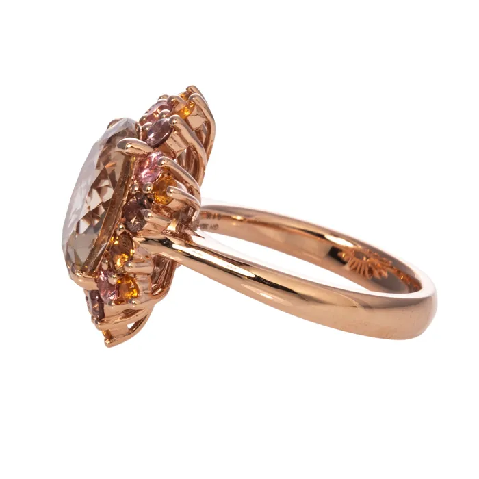 Smoky Quartz Mandarin Garnet Mixed Sapphire 14K Rose Gold Ring Mini Collection Rings