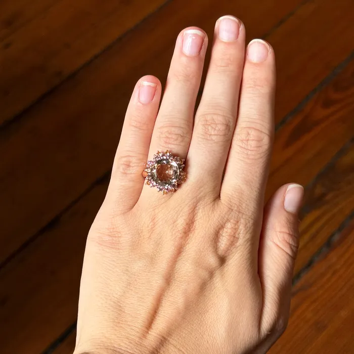 Smoky Quartz Mandarin Garnet Mixed Sapphire 14K Rose Gold Ring Mini Collection Rings