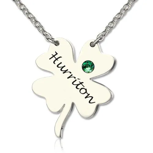 Sterling Silver Personalized Four Leaf Clover Shamrock Necklace with Green Gemstone Lucky Charm Jewelry Belbren Necklaces Sterling Silver Personalized Four Leaf Clover Shamrock Necklace with Green Gemstone Lucky Charm Jewelry Belbren Necklaces