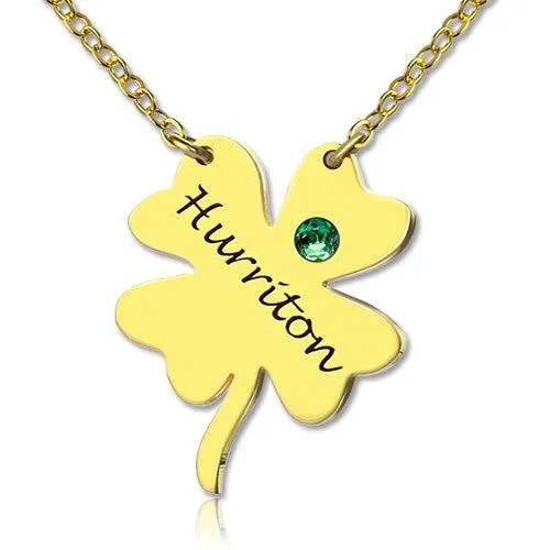Sterling Silver Personalized Four Leaf Clover Shamrock Necklace with Green Gemstone Lucky Charm Jewelry Belbren Necklaces