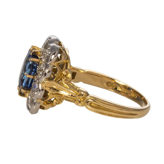 Victorian Style 237ct Cushion Sapphire Diamond Cluster Milgrain Ring Croghans Rings
