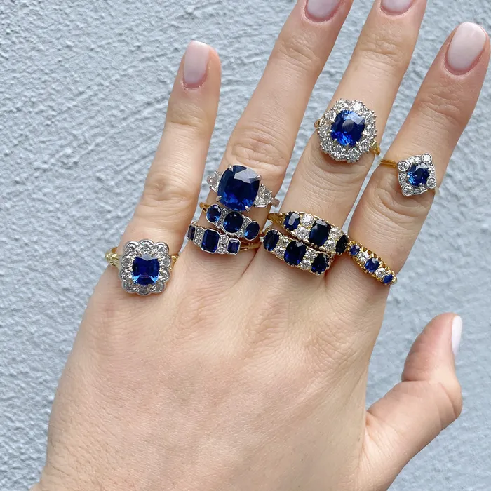Victorian Style 237ct Cushion Sapphire Diamond Cluster Milgrain Ring Croghans Rings