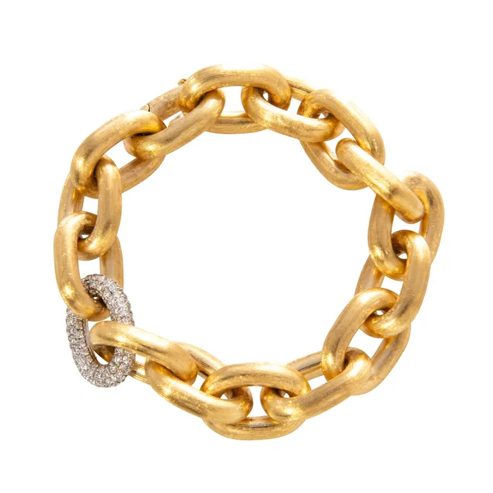 Vintage Italian Diamond Pav 18K Gold Satin Link Bracelet Croghans Bracelets Vintage Italian Diamond Pav 18K Gold Satin Link Bracelet Croghans Bracelets