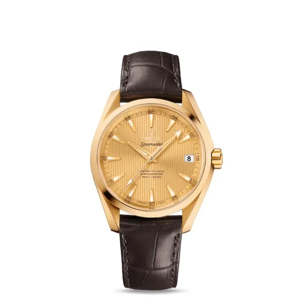 Watches Omega Seamaster 39mm Watch Ref 23153392108001 Champagne Index Dial in 18K Yellow Gold Case Brown Leather Strap Omega Watches Omega Seamaster 39mm Watch Ref 23153392108001 Champagne Index Dial in 18K Yellow Gold Case Brown Leather Strap Omega