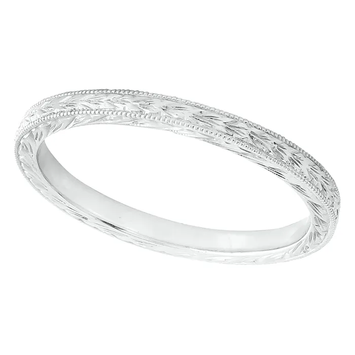 Wedding Bands 18K White Gold Band Filigree Design Rings