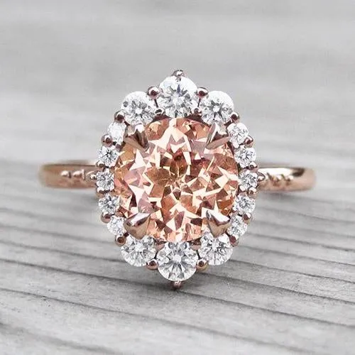 1775 Ct Morganite And Natural Earth Mined Diamonds Ring 14K Gold Rose GB Rings 1775 Ct Morganite And Natural Earth Mined Diamonds Ring 14K Gold Rose GB Rings