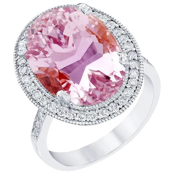 2234 Ct Pink Kunzite And Natural Earth Mined Diamonds Ring White Gold 14K GB Rings 2234 Ct Pink Kunzite And Natural Earth Mined Diamonds Ring White Gold 14K GB Rings