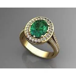35 Ct Oval Cut Green Emerald With Halo Natural Earth Mined Diamond Ring GB Rings