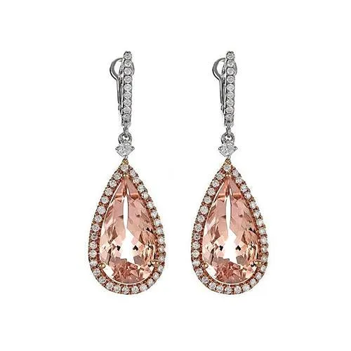 890 Carat Dangle Earring With Morganite Stone White Gold 18K GB Earrings