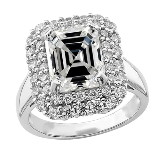 9 Carat Big Asscher Lab Grown Diamond Halo Ring HarryChadEntcom Rings