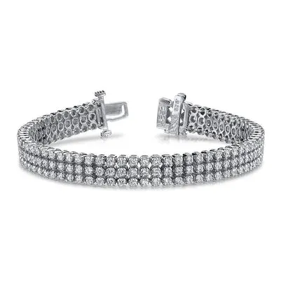 Bracelets GB Triple Strand Bracelet White Gold 14K 9 Ct Sparkling Round Natural Earth Mined Diamonds Bracelets GB Triple Strand Bracelet White Gold 14K 9 Ct Sparkling Round Natural Earth Mined Diamonds