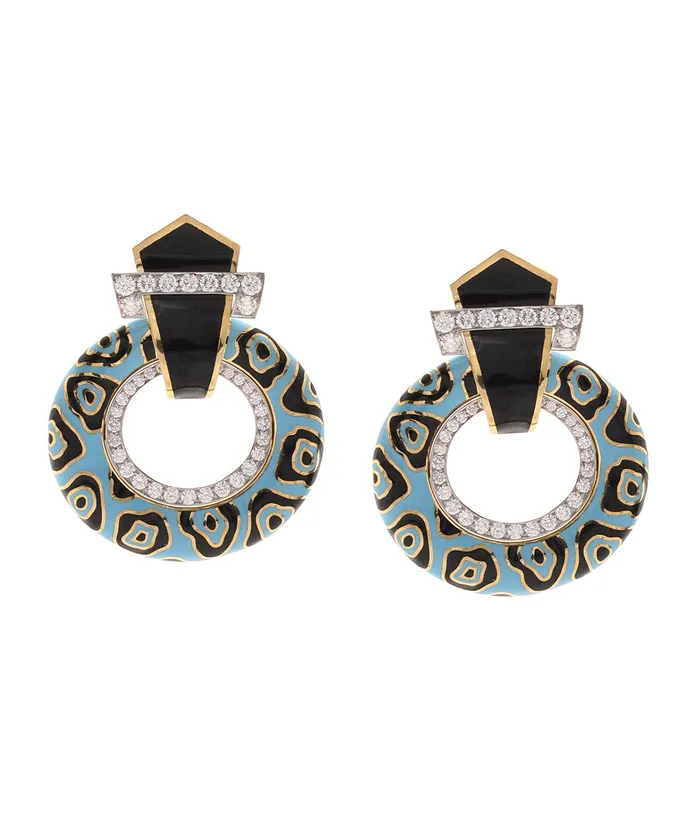 David Webb Earrings Leopard Spot Strap Doorknocker Earrings