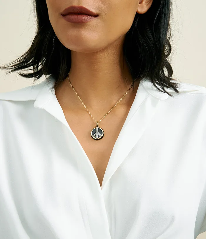 David Webb LLC Necklaces Peace Pendant Necklace Black Enamel David Webb LLC Necklaces Peace Pendant Necklace Black Enamel