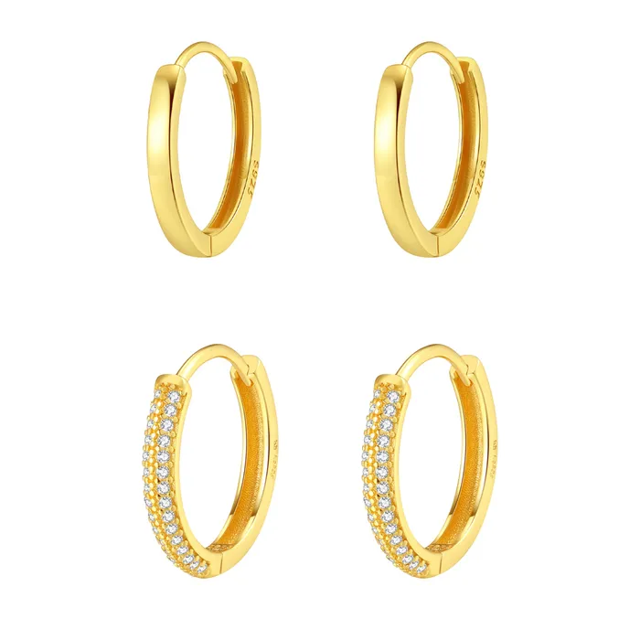Double Gemstone and Classic Band Hoop Earring Sets Hey Happiness Earrings