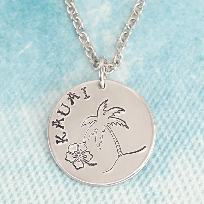 DS 12 Necklaces Palm Tree Leaning Left Metal Design Stamp 11mm Beaducation Original
