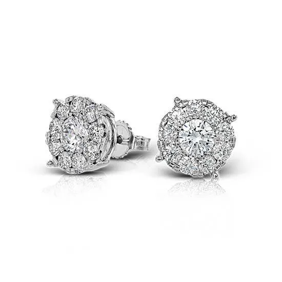 Earrings 170 Carats Round Real Natural Earth Mined Diamond Halo Stud Earring Solid White Gold Jewelry GB Earrings 170 Carats Round Real Natural Earth Mined Diamond Halo Stud Earring Solid White Gold Jewelry GB