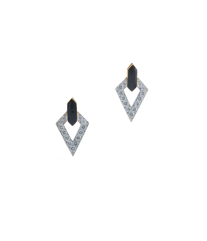 Earrings David Webb LLC Double Diamond Stud Earrings Black Enamel