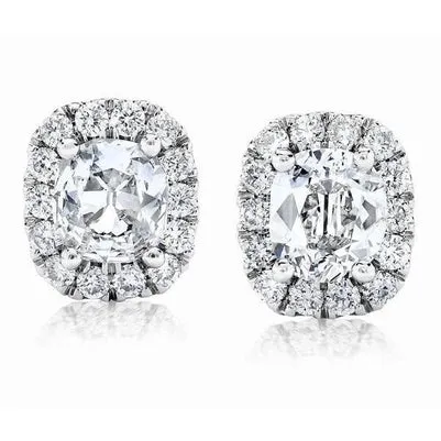 Earrings GB Gorgeous Cushion And Round Cut 550 Carats Real Natural Earth Mined Diamond Halo Stud Earrings Earrings GB Gorgeous Cushion And Round Cut 550 Carats Real Natural Earth Mined Diamond Halo Stud Earrings