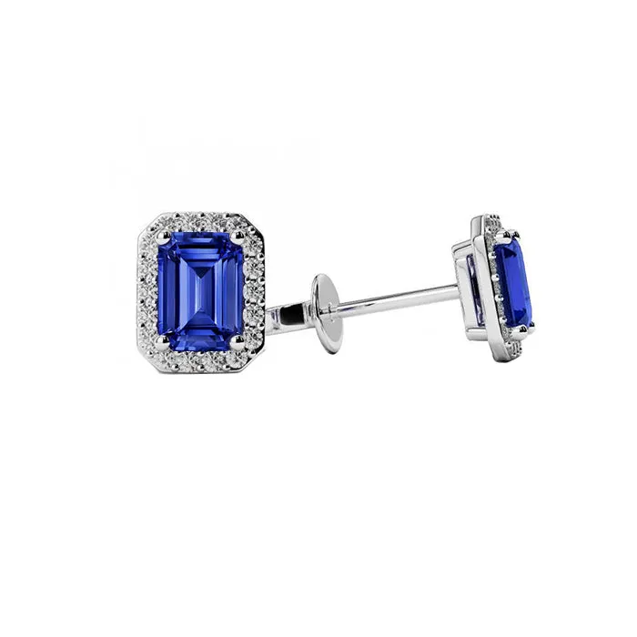 Earrings GB White Gold Ceylon Sapphire And Natural Earth Mined Diamonds Halo Studs Earrings 386 Ct Earrings GB White Gold Ceylon Sapphire And Natural Earth Mined Diamonds Halo Studs Earrings 386 Ct