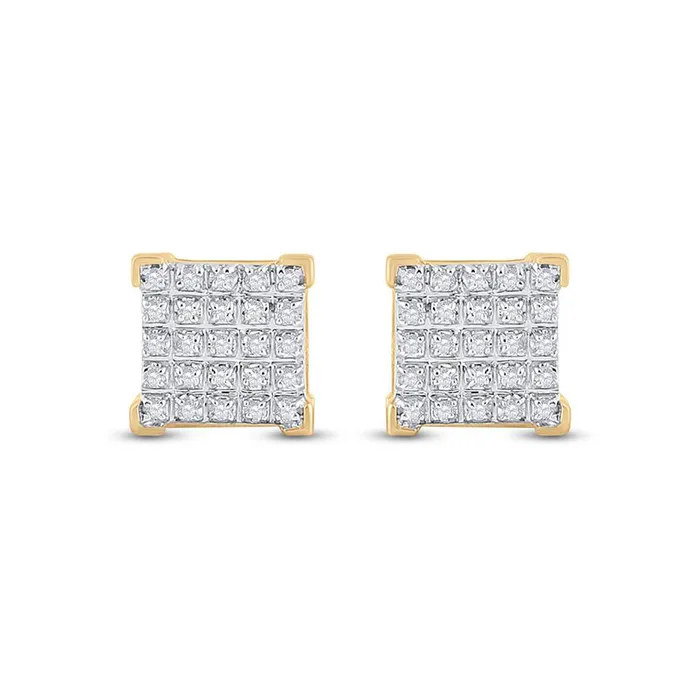 Earrings GND GND 10Kt Yellow Gold Mens Round Diamond Square Earrings 16 Cttw Earrings GND GND 10Kt Yellow Gold Mens Round Diamond Square Earrings 16 Cttw