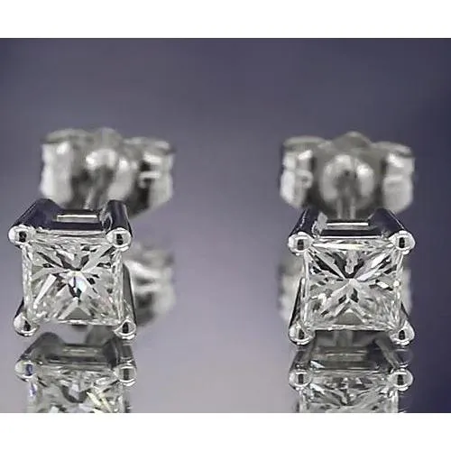 Earrings Natural Earth Mined Diamond Studs Earring 150 Carats Princess Cut White Gold 14K F Vs1 GB Earrings Natural Earth Mined Diamond Studs Earring 150 Carats Princess Cut White Gold 14K F Vs1 GB