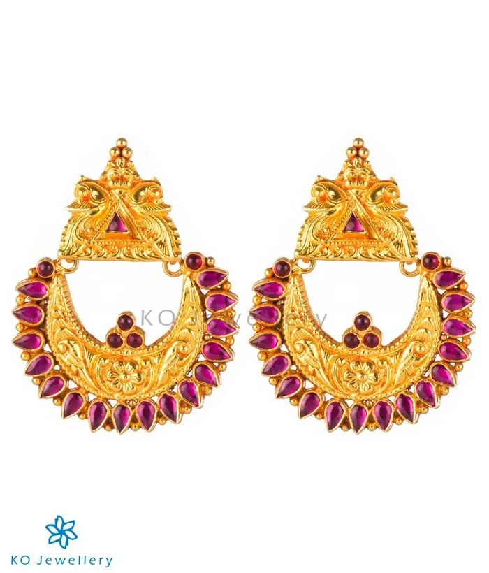 Earrings pallavi The Nilavarna Silver Peacock EarringsRed