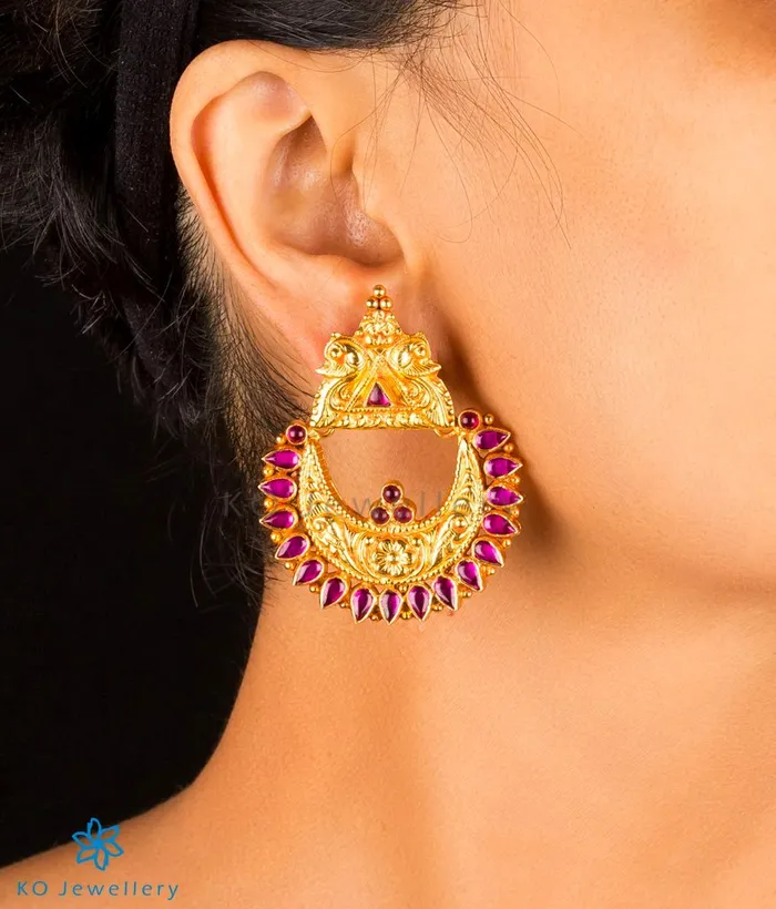 Earrings pallavi The Nilavarna Silver Peacock EarringsRed