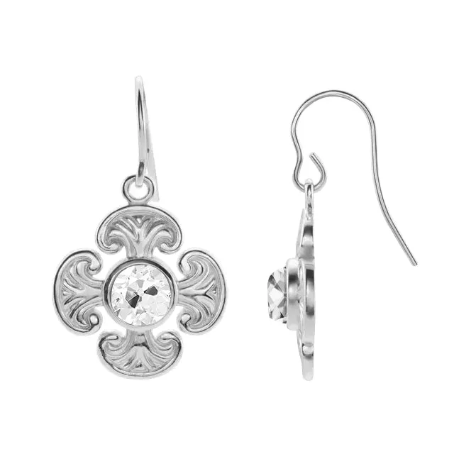 Earrings Round Old Cut Mined Diamond Dangle Earrings Bezel Flower Style 2 Carats HarryChadEntcom