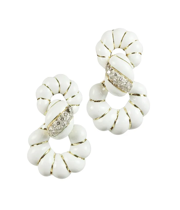 Fancy Hoop Earrings White Enamel David Webb Workshop Earrings