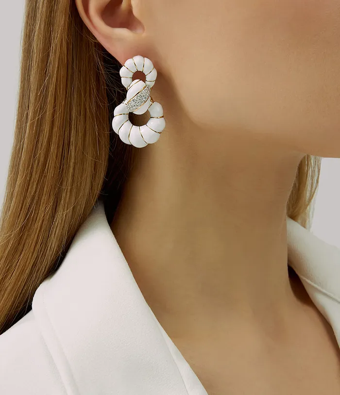 Fancy Hoop Earrings White Enamel David Webb Workshop Earrings Fancy Hoop Earrings White Enamel David Webb Workshop Earrings