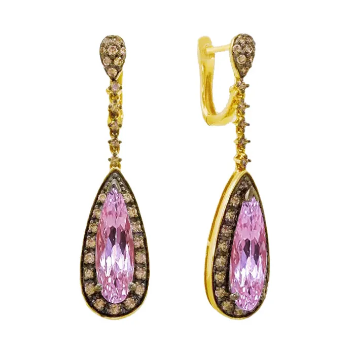 GB 3150 Ct Kunzite With Natural Earth Mined Diamonds Women Dangle Earrings Yellow Gold 14K Earrings GB 3150 Ct Kunzite With Natural Earth Mined Diamonds Women Dangle Earrings Yellow Gold 14K Earrings