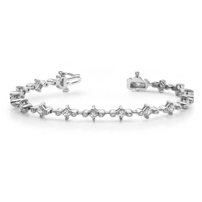 GB Bracelets 420 Carats Princess And Round Real Natural Earth Mined Diamond Bracelet Gold White GB Bracelets 420 Carats Princess And Round Real Natural Earth Mined Diamond Bracelet Gold White