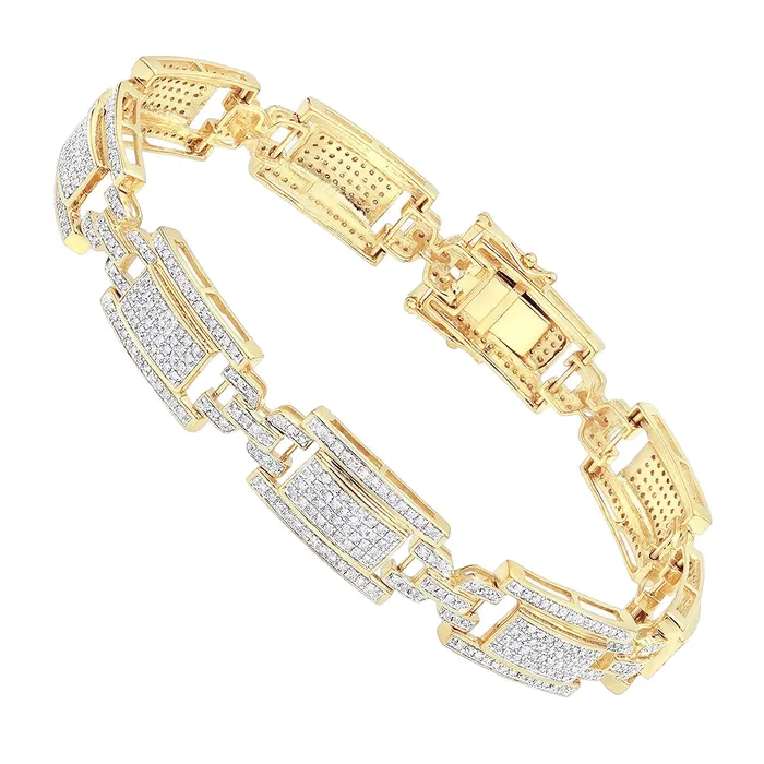 GB Bracelets Mens Link Bracelet Round Cut 14 Carats Natural Earth Mined Diamonds Yellow Gold 14K GB Bracelets Mens Link Bracelet Round Cut 14 Carats Natural Earth Mined Diamonds Yellow Gold 14K