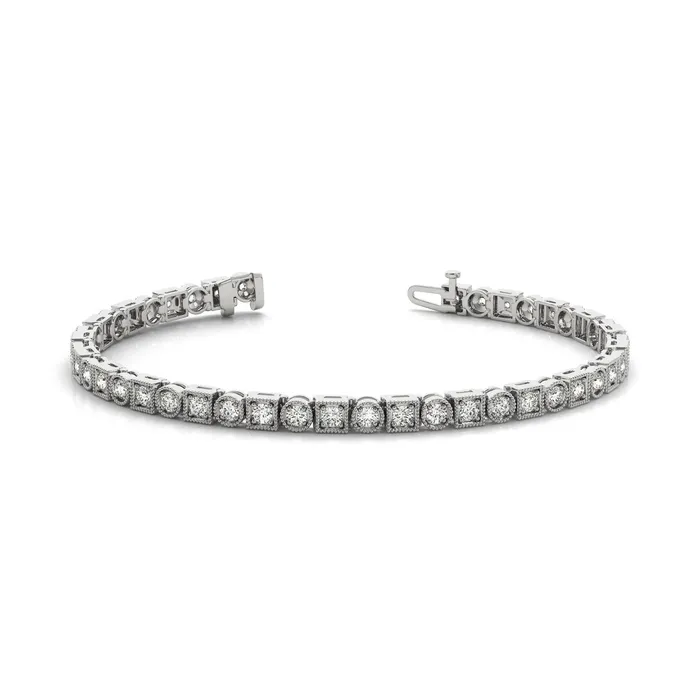 GB Bracelets Miligrain Natural Earth Mined Diamond Tennis Bracelet 660 Carats White Gold 14K GB Bracelets Miligrain Natural Earth Mined Diamond Tennis Bracelet 660 Carats White Gold 14K