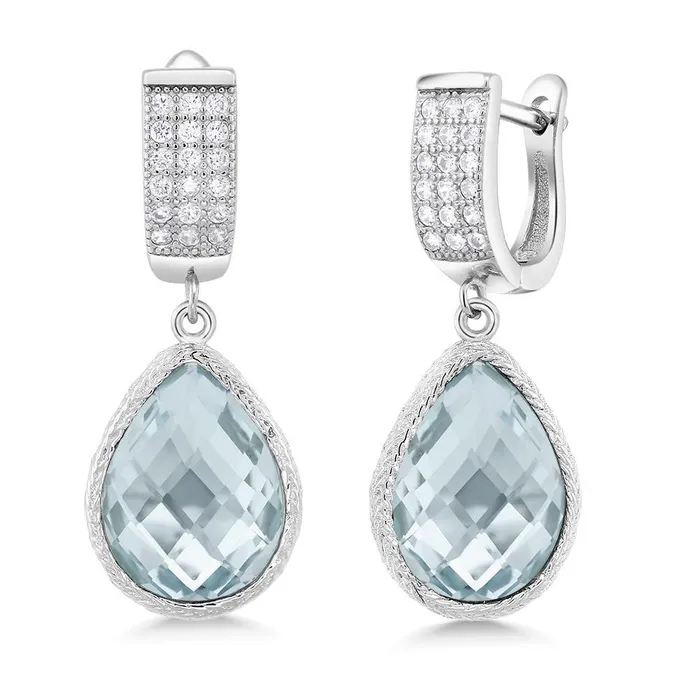 GB Earrings 1390 Ct Aquamarine And Natural Earth Mined Diamonds Dangle Earrings White Gold 14K GB Earrings 1390 Ct Aquamarine And Natural Earth Mined Diamonds Dangle Earrings White Gold 14K