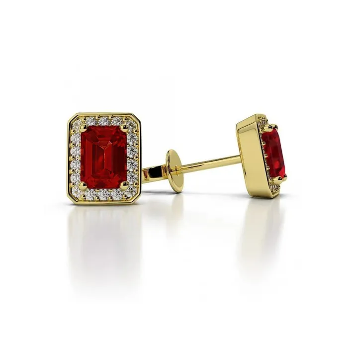 GB Earrings 510 Carats Prong Set Emerald Cut Ruby With Natural Earth Mined Diamonds Stud Earrings GB Earrings 510 Carats Prong Set Emerald Cut Ruby With Natural Earth Mined Diamonds Stud Earrings