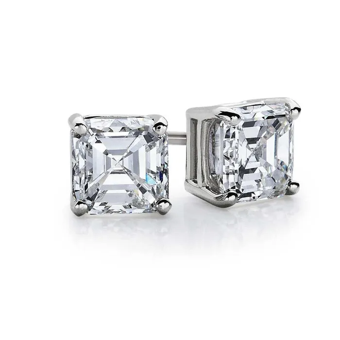 GB Earrings Big Asscher Cut Natural Earth Mined Diamond Stud Earring 4 Carats White Gold Jewelry GB Earrings Big Asscher Cut Natural Earth Mined Diamond Stud Earring 4 Carats White Gold Jewelry
