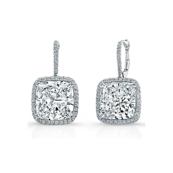 GB Earrings Big Cushion And Round Cut 7 Carats Real Natural Earth Mined Diamonds Dangle Earrings GB Earrings Big Cushion And Round Cut 7 Carats Real Natural Earth Mined Diamonds Dangle Earrings