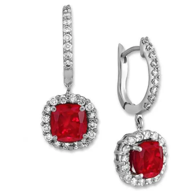 GB Earrings Cushion Ruby Natural Earth Mined Diamond 5 Carats Dangle Earrings White Gold 14K GB Earrings Cushion Ruby Natural Earth Mined Diamond 5 Carats Dangle Earrings White Gold 14K